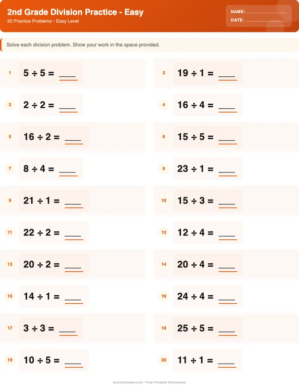 2nd Grade Division Worksheets - Halloween Theme (Easy)