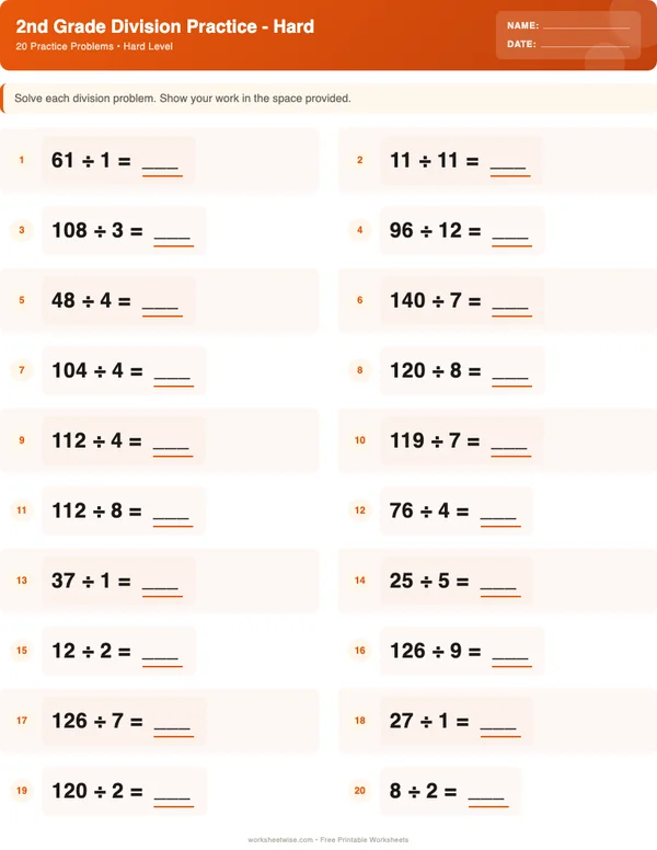 2nd Grade Division Worksheets - Halloween Theme (Hard)