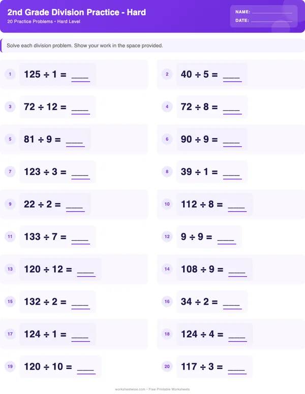 2nd Grade Division Worksheets - Space Theme (Hard)