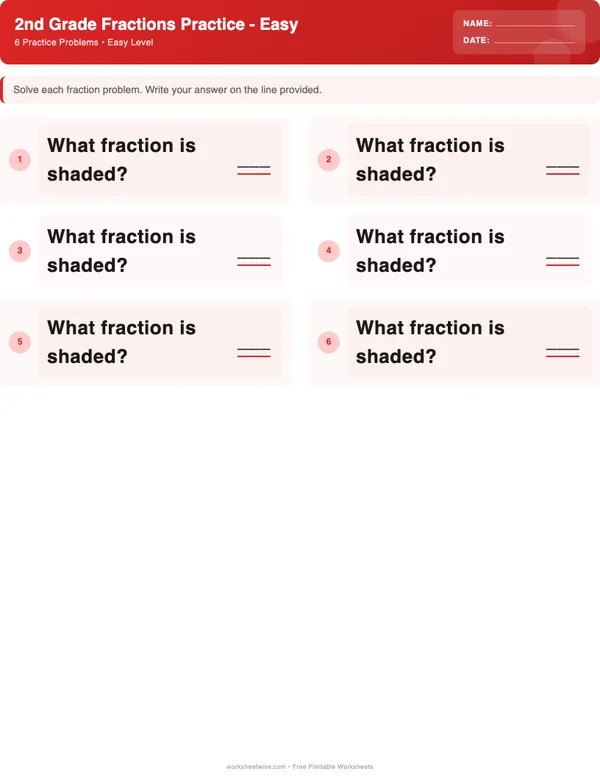 2nd Grade Fractions Worksheets - Christmas Theme (Easy)
