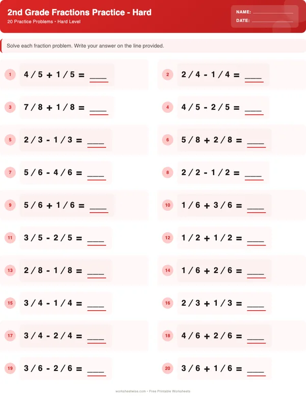 2nd Grade Fractions Worksheets - Christmas Theme (Hard)