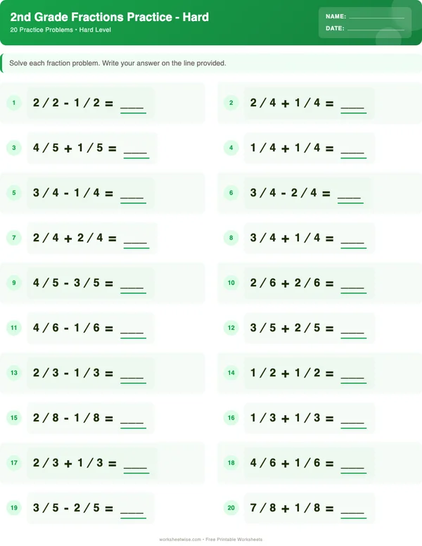 2nd Grade Fractions Worksheets - Dinosaur Theme (Hard)