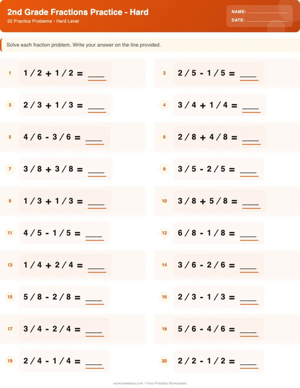 2nd Grade Fractions Worksheets - Halloween Theme (Hard)
