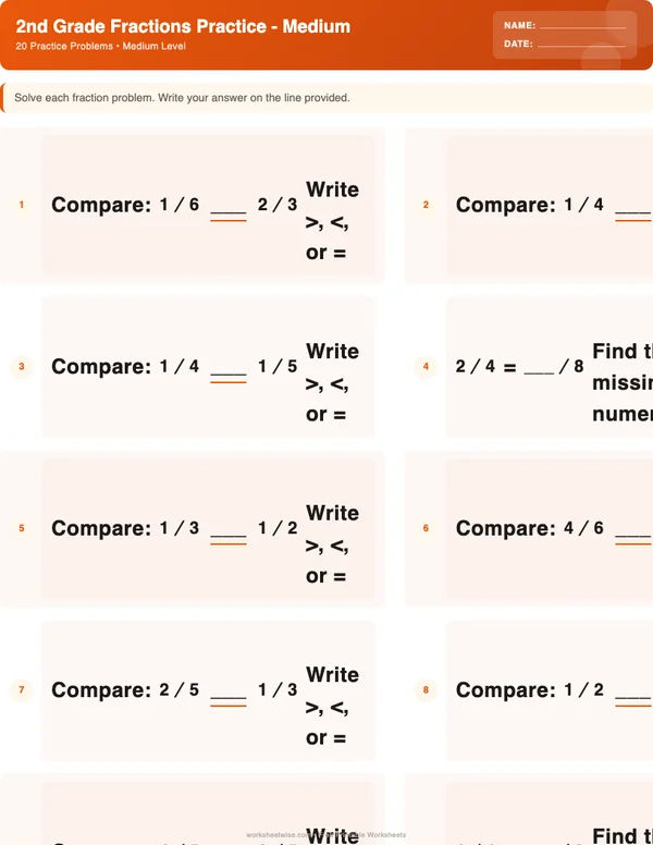 2nd Grade Fractions Worksheets - Halloween Theme (Medium)