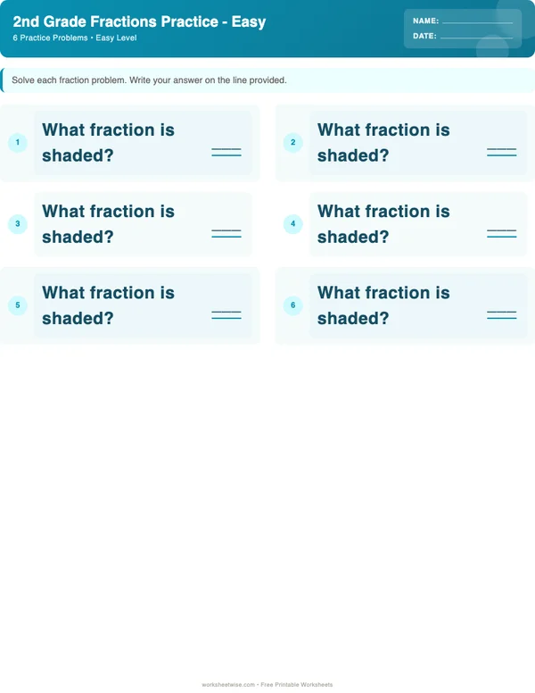 2nd Grade Fractions Worksheets - Ocean Theme (Easy)