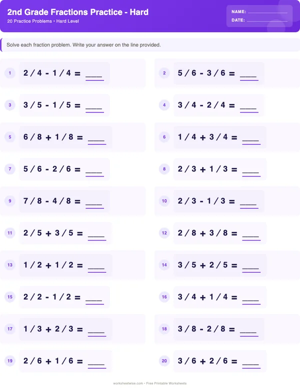 2nd Grade Fractions Worksheets - Space Theme (Hard)