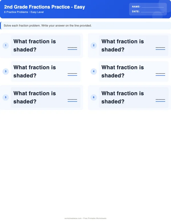 2nd Grade Fractions Worksheets - Standard Theme (Easy)