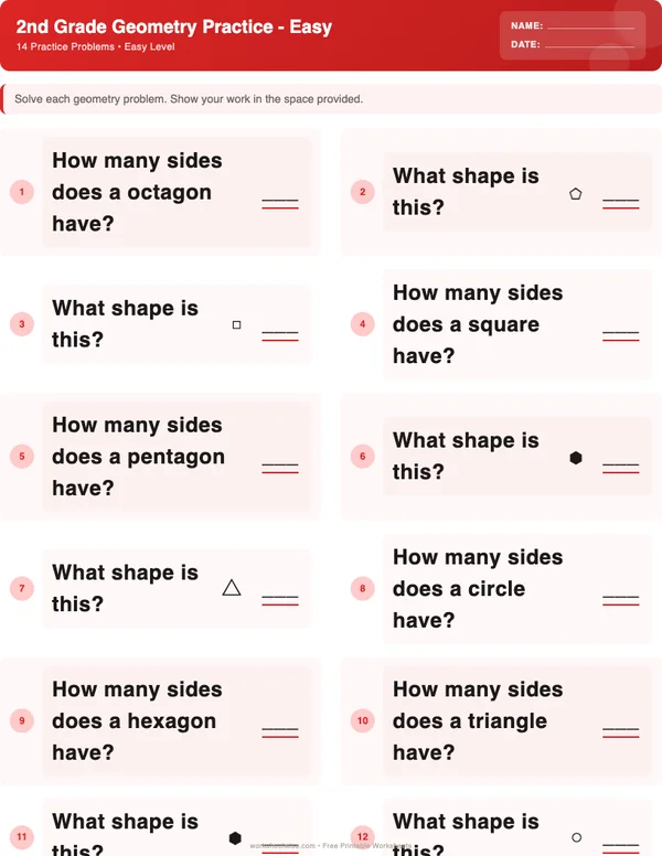 2nd Grade Geometry Worksheets - Christmas Theme (Easy)