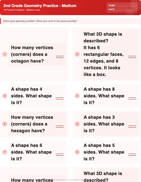 2nd Grade Geometry Worksheets - Christmas Theme (Medium)