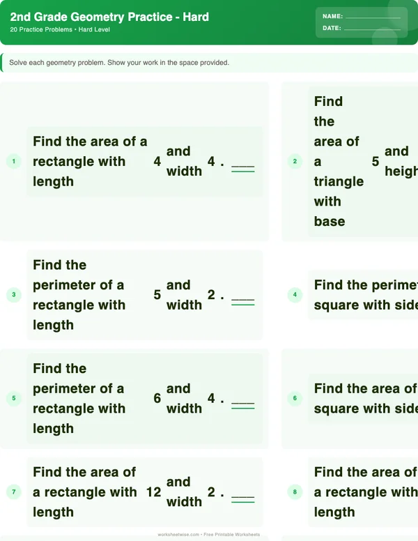 2nd Grade Geometry Worksheets - Dinosaur Theme (Hard)