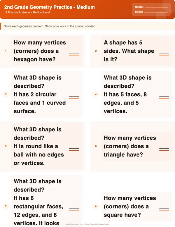 2nd Grade Geometry Worksheets - Halloween Theme (Medium)