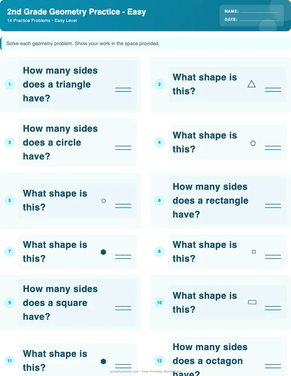 2nd Grade Geometry Worksheets - Ocean Theme (Easy)
