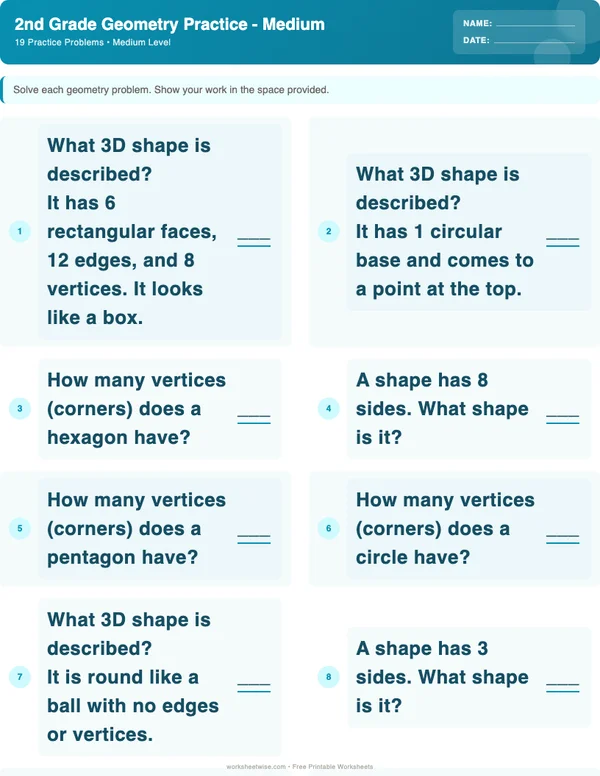 2nd Grade Geometry Worksheets - Ocean Theme (Medium)