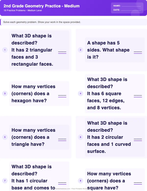 2nd Grade Geometry Worksheets - Space Theme (Medium)
