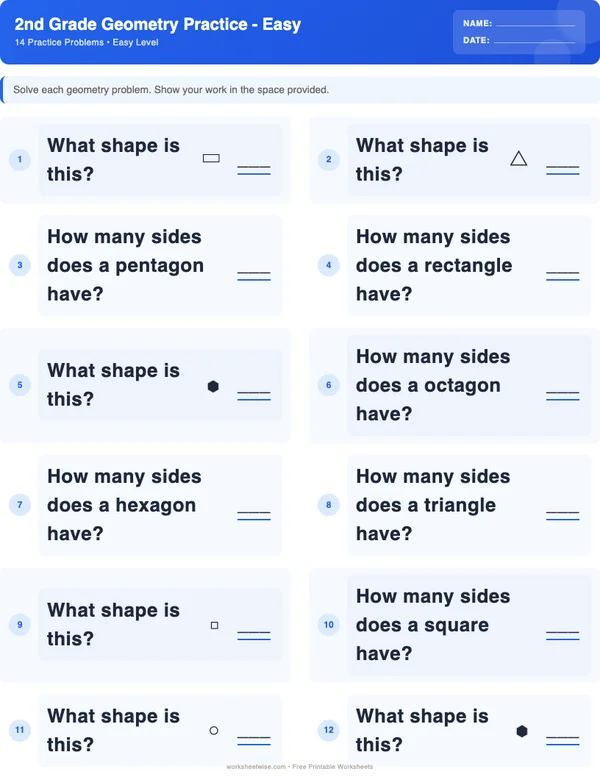 2nd Grade Geometry Worksheets - Standard Theme (Easy)