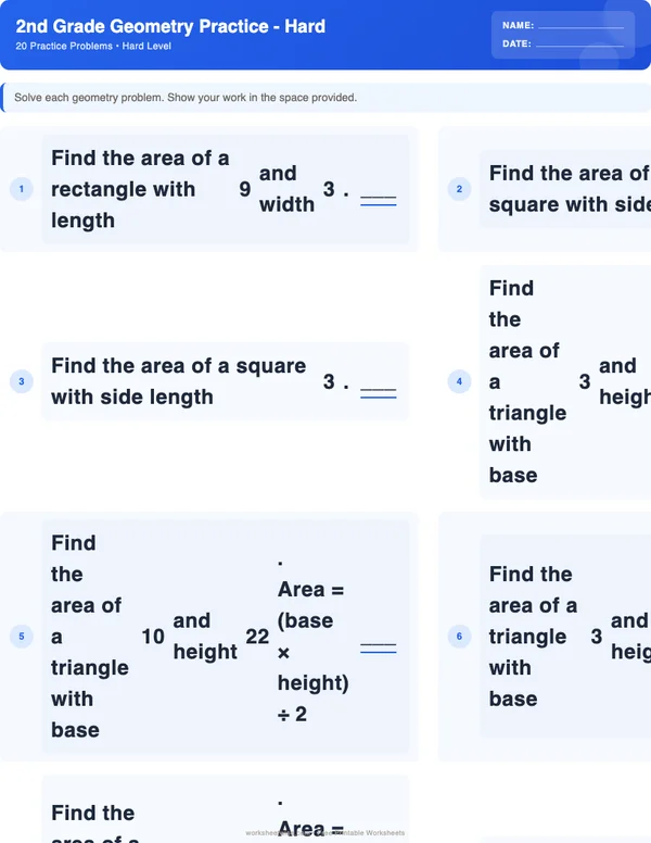 2nd Grade Geometry Worksheets - Standard Theme (Hard)
