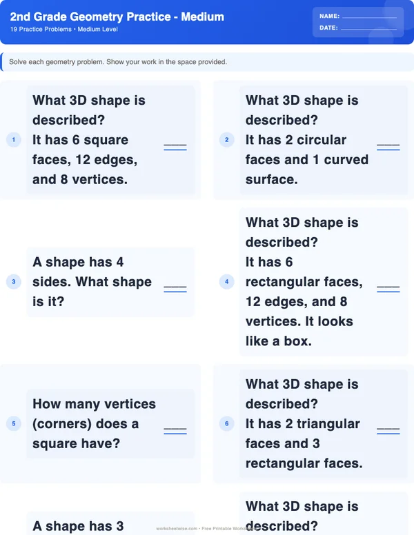 2nd Grade Geometry Worksheets - Standard Theme (Medium)