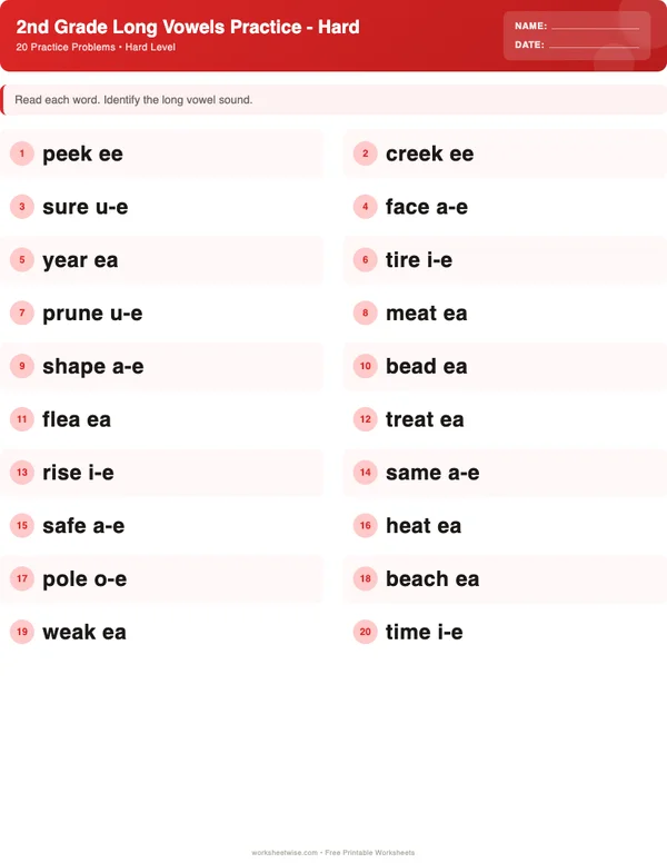 2nd Grade Long Vowels Worksheets - Christmas Theme (Hard)
