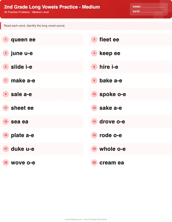 2nd Grade Long Vowels Worksheets - Christmas Theme (Medium)