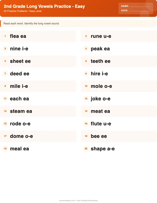 2nd Grade Long Vowels Worksheets - Halloween Theme (Easy)