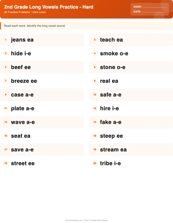 2nd Grade Long Vowels Worksheets - Halloween Theme (Hard)