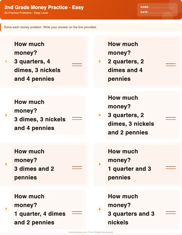 2nd Grade Money Worksheets - Halloween Theme (Easy)