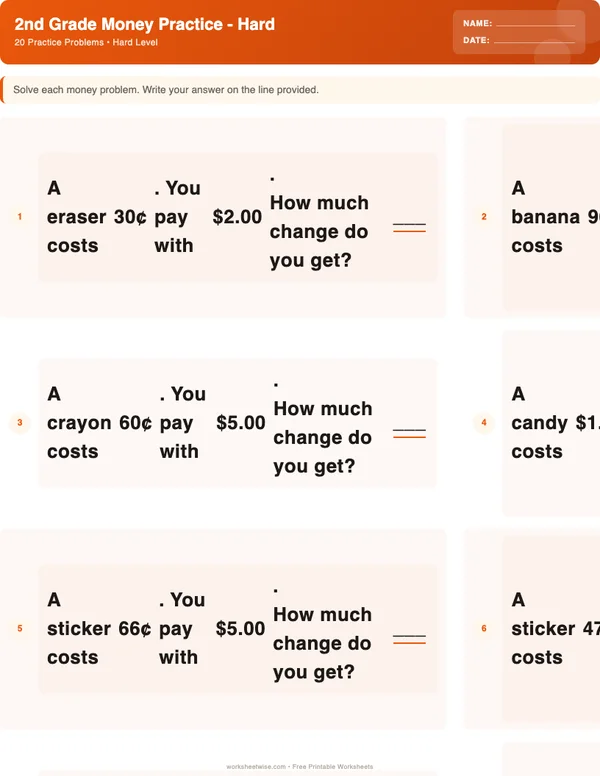 2nd Grade Money Worksheets - Halloween Theme (Hard)