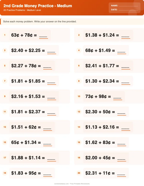 2nd Grade Money Worksheets - Halloween Theme (Medium)