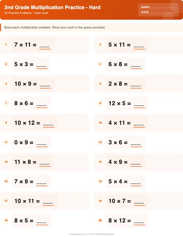 2nd Grade Multiplication Worksheets - Halloween Theme (Hard)