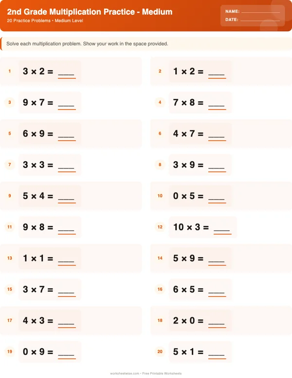 2nd Grade Multiplication Worksheets - Halloween Theme (Medium)