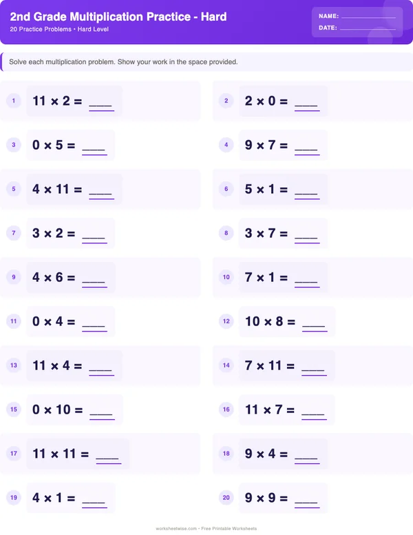 2nd Grade Multiplication Worksheets - Space Theme (Hard)