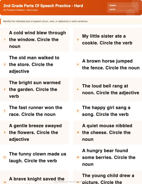 2nd Grade Parts of Speech Worksheets - Halloween Theme (Hard)