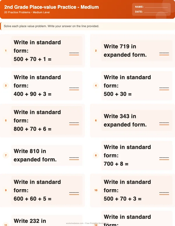 2nd Grade Place Value Worksheets - Halloween Theme (Medium)
