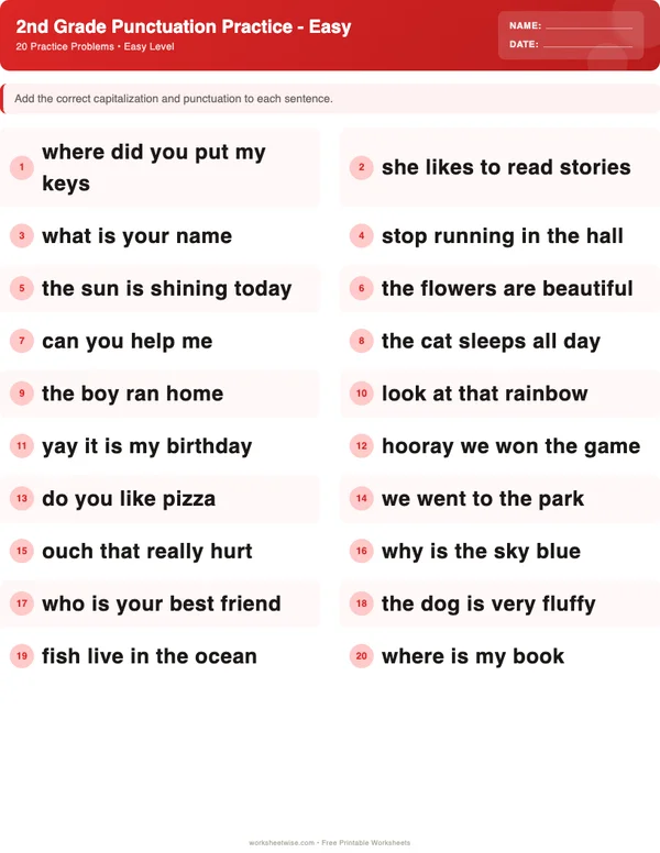 2nd Grade Punctuation Worksheets - Christmas Theme (Easy)