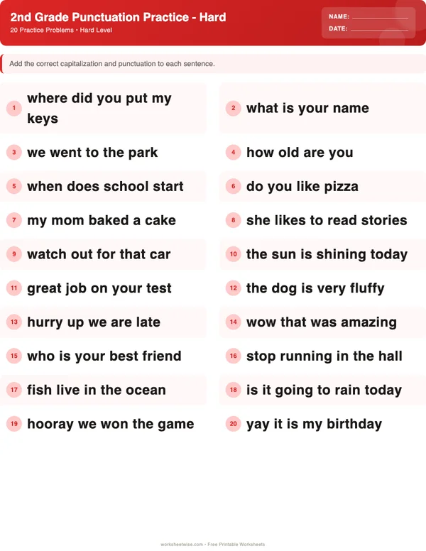 2nd Grade Punctuation Worksheets - Christmas Theme (Hard)