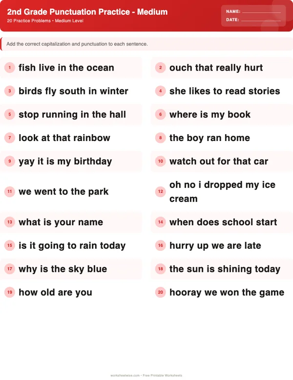 2nd Grade Punctuation Worksheets - Christmas Theme (Medium)