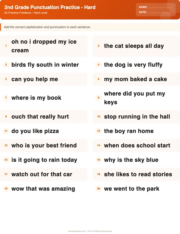 2nd Grade Punctuation Worksheets - Halloween Theme (Hard)