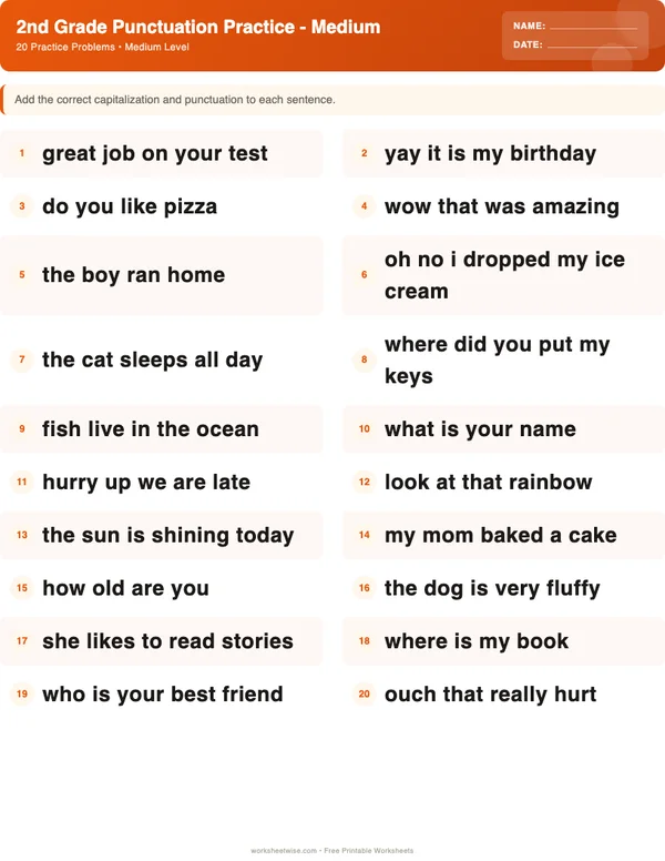 2nd Grade Punctuation Worksheets - Halloween Theme (Medium)