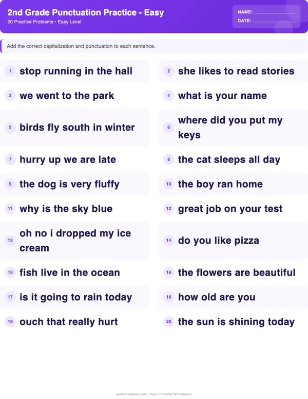 2nd Grade Punctuation Worksheets - Space Theme (Easy)