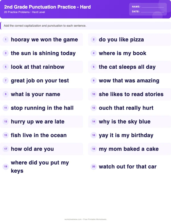 2nd Grade Punctuation Worksheets - Space Theme (Hard)