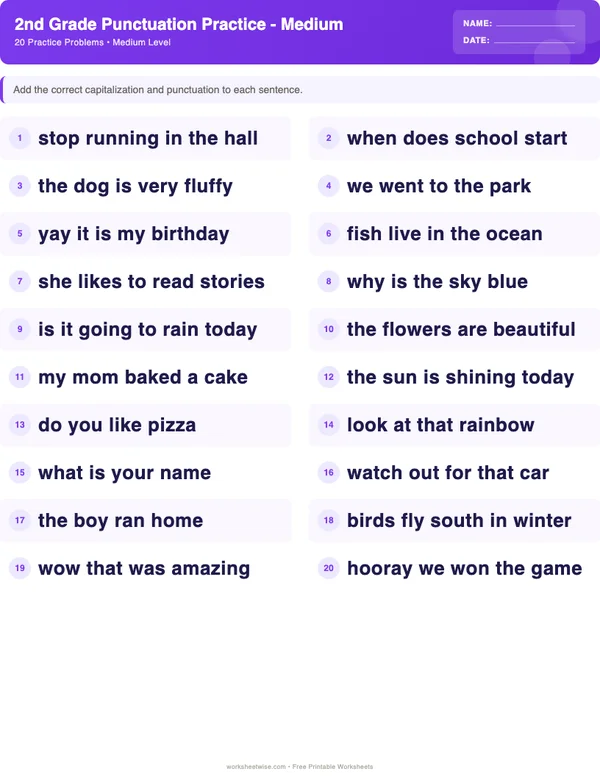 2nd Grade Punctuation Worksheets - Space Theme (Medium)