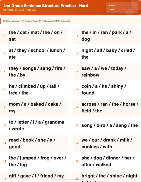 2nd Grade Sentence Structure Worksheets - Halloween Theme (Hard)