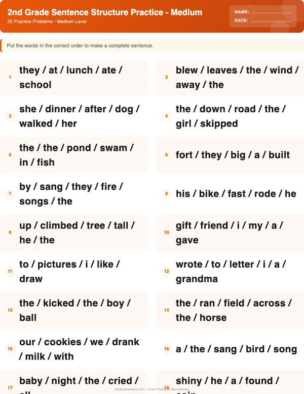 2nd Grade Sentence Structure Worksheets - Halloween Theme (Medium)