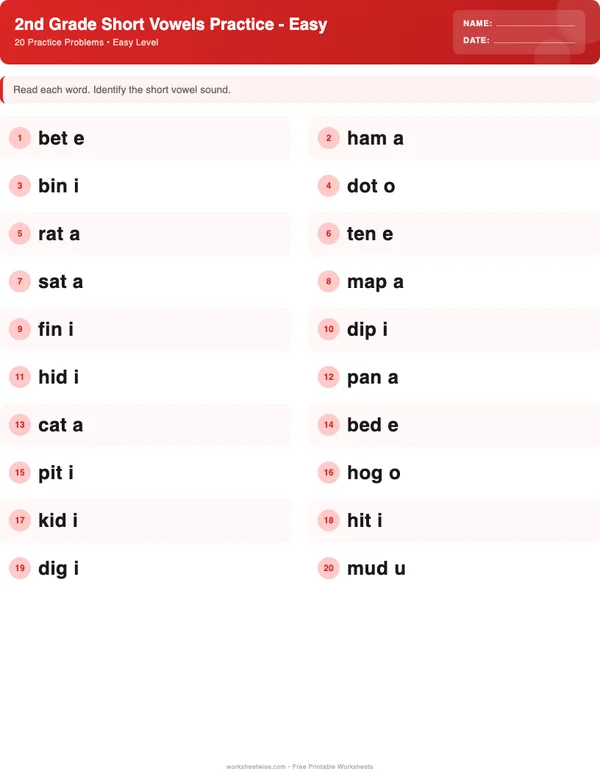 2nd Grade Short Vowels Worksheets - Christmas Theme (Easy)