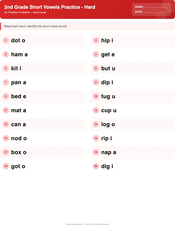 2nd Grade Short Vowels Worksheets - Christmas Theme (Hard)