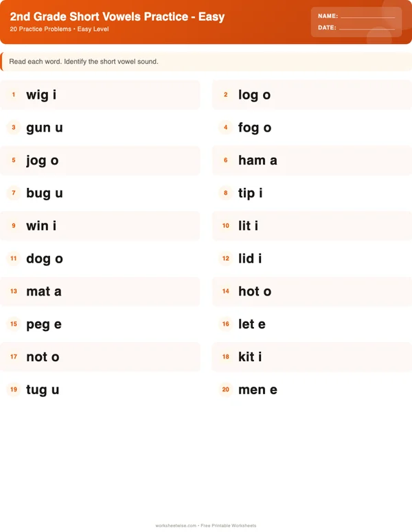 2nd Grade Short Vowels Worksheets - Halloween Theme (Easy)