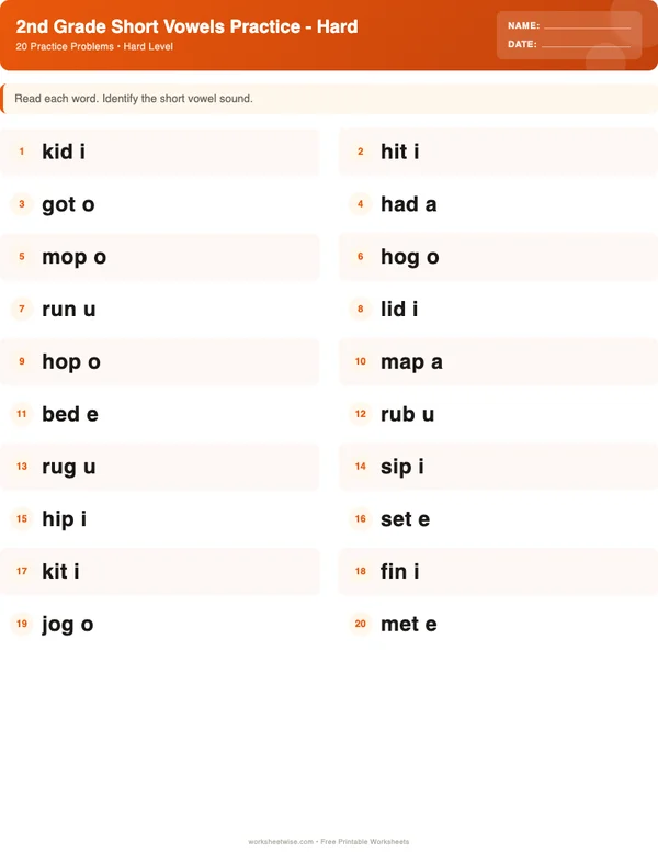 2nd Grade Short Vowels Worksheets - Halloween Theme (Hard)