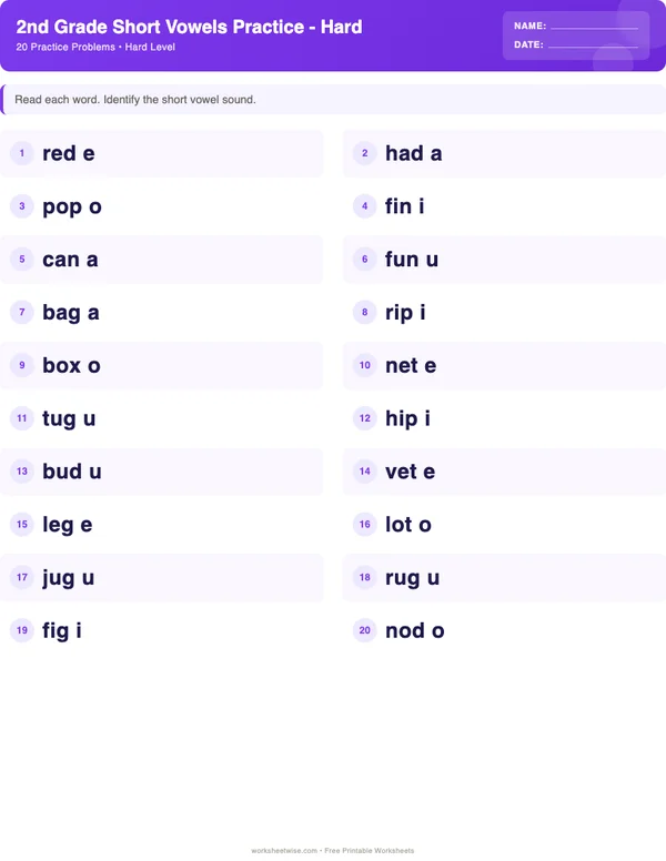 2nd Grade Short Vowels Worksheets - Space Theme (Hard)
