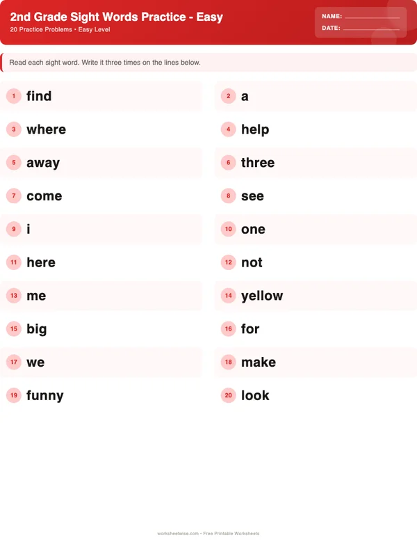 2nd Grade Sight Words Worksheets - Christmas Theme (Easy)