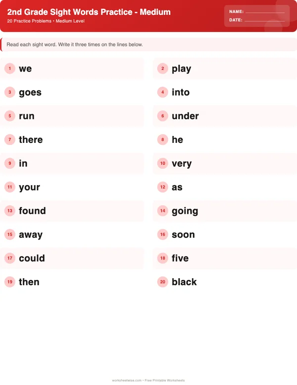 2nd Grade Sight Words Worksheets - Christmas Theme (Medium)